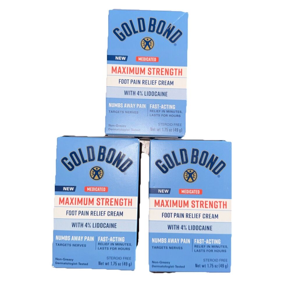 3x Gold Bond Medicated Foot Pain Relief Cream, Maximum Strength - EXP 12/2027